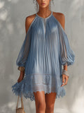 LEA | MINIVESTIDO AZUL CON HOMBROS DESCUBIERTOS