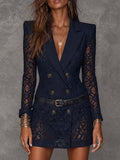 Elena™ | Mini Robe Blazer en Dentelle Bleu Nuit