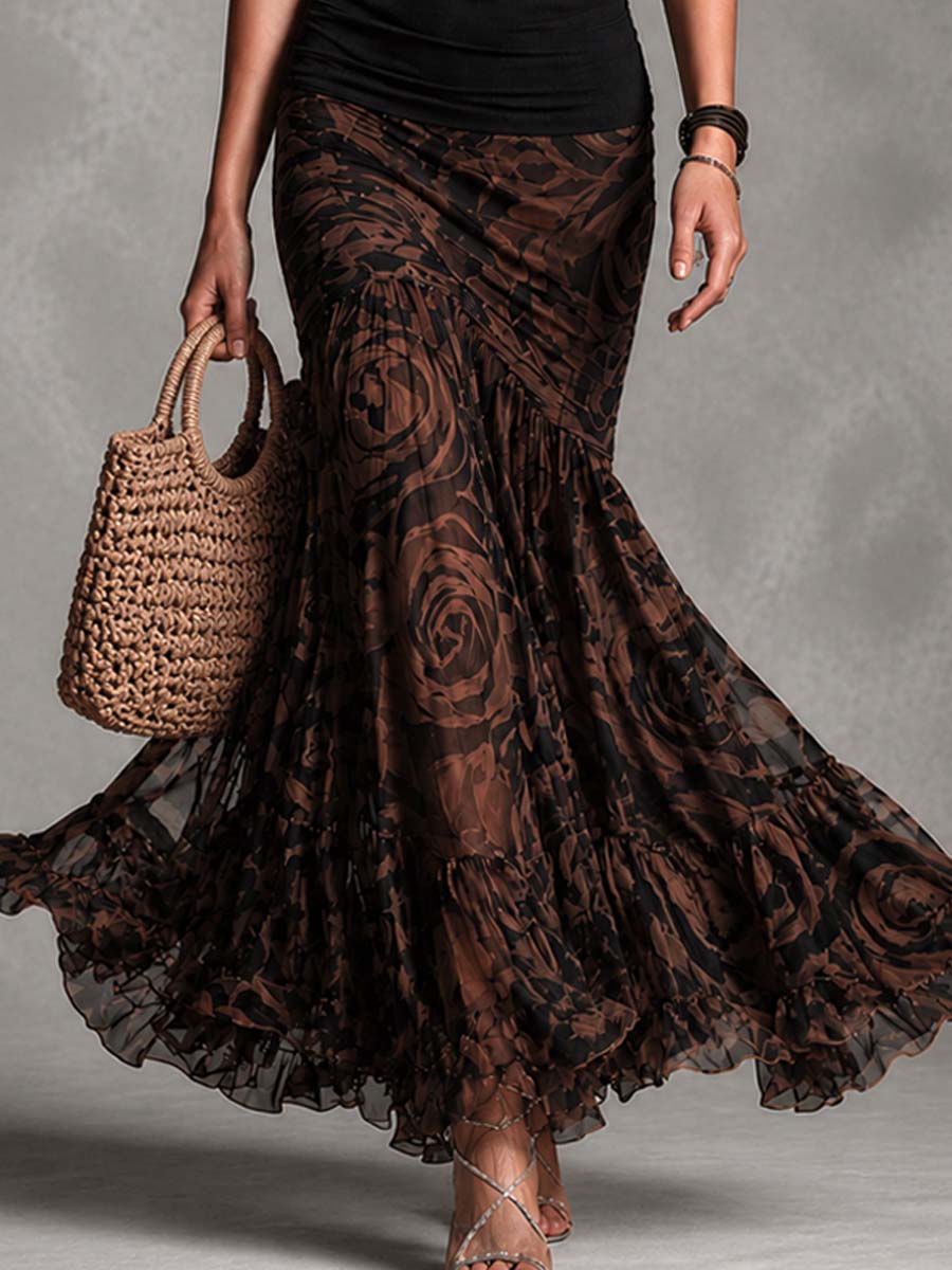 ELENA | Ensemble Boho con Top Negro y Falda Estampada