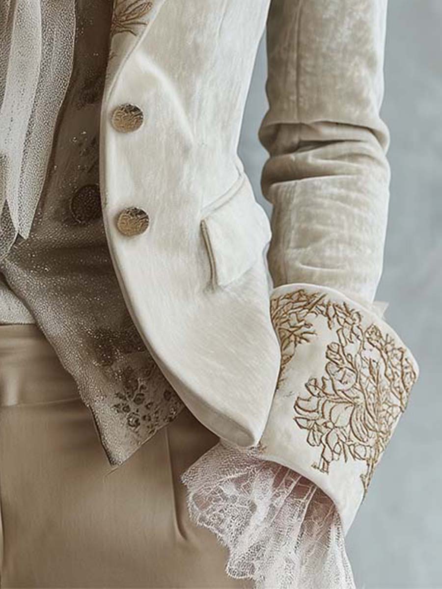 Constance | Blazer Ivoire Brodé Tailleur