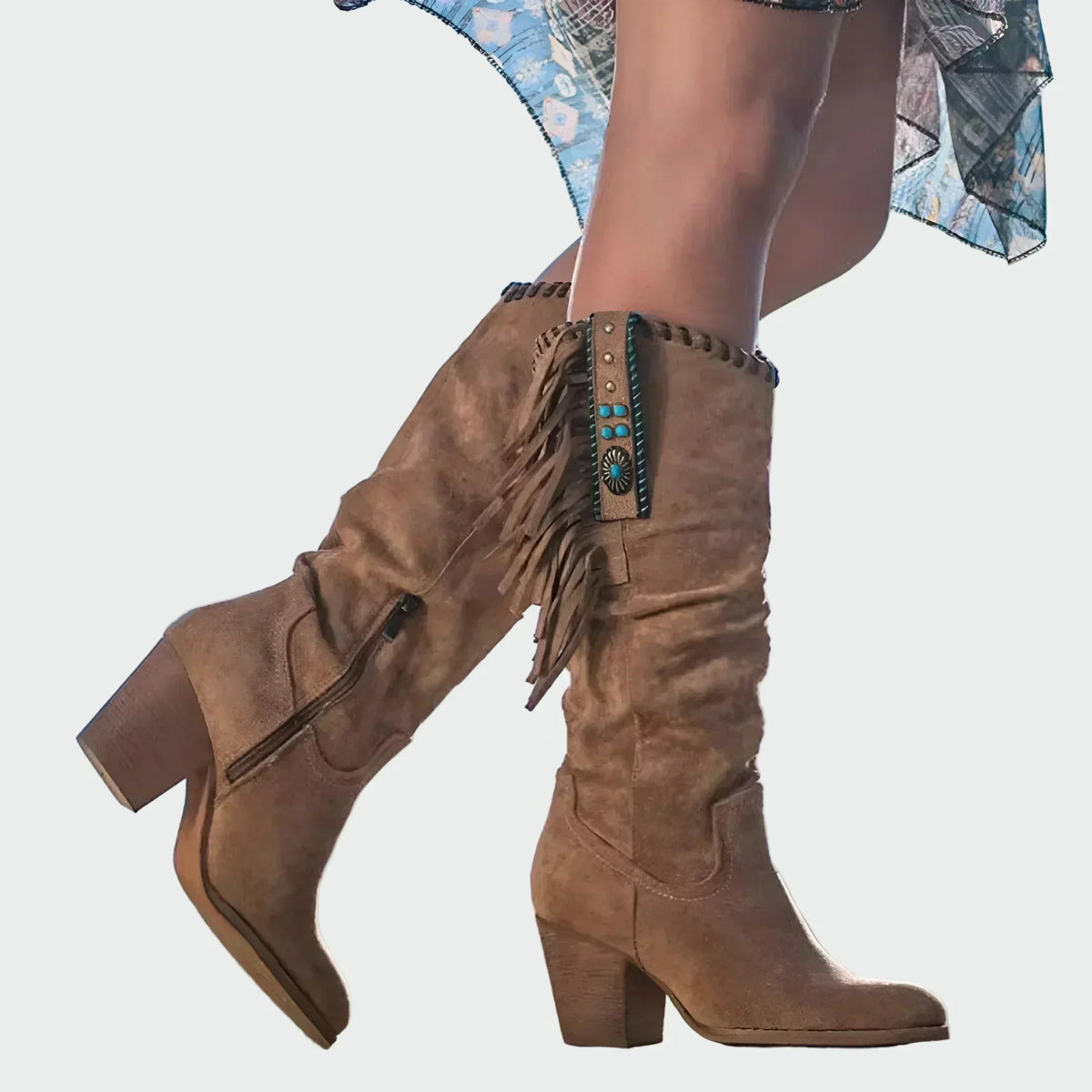 Bottes western boho femme à franges et talon moyen