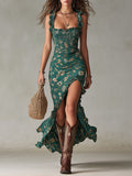 CAMILA - Vestido largo estilo boho retro con volantes