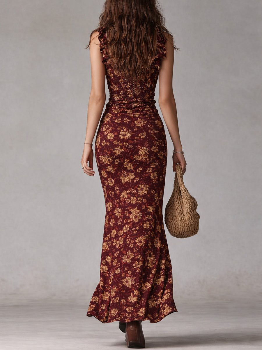 CAMILA - Vestido largo estilo boho retro con volantes
