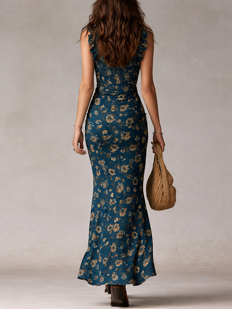 CAMILA - Vestido largo estilo boho retro con volantes