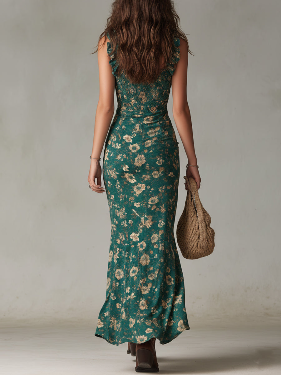 CAMILA - Vestido largo estilo boho retro con volantes