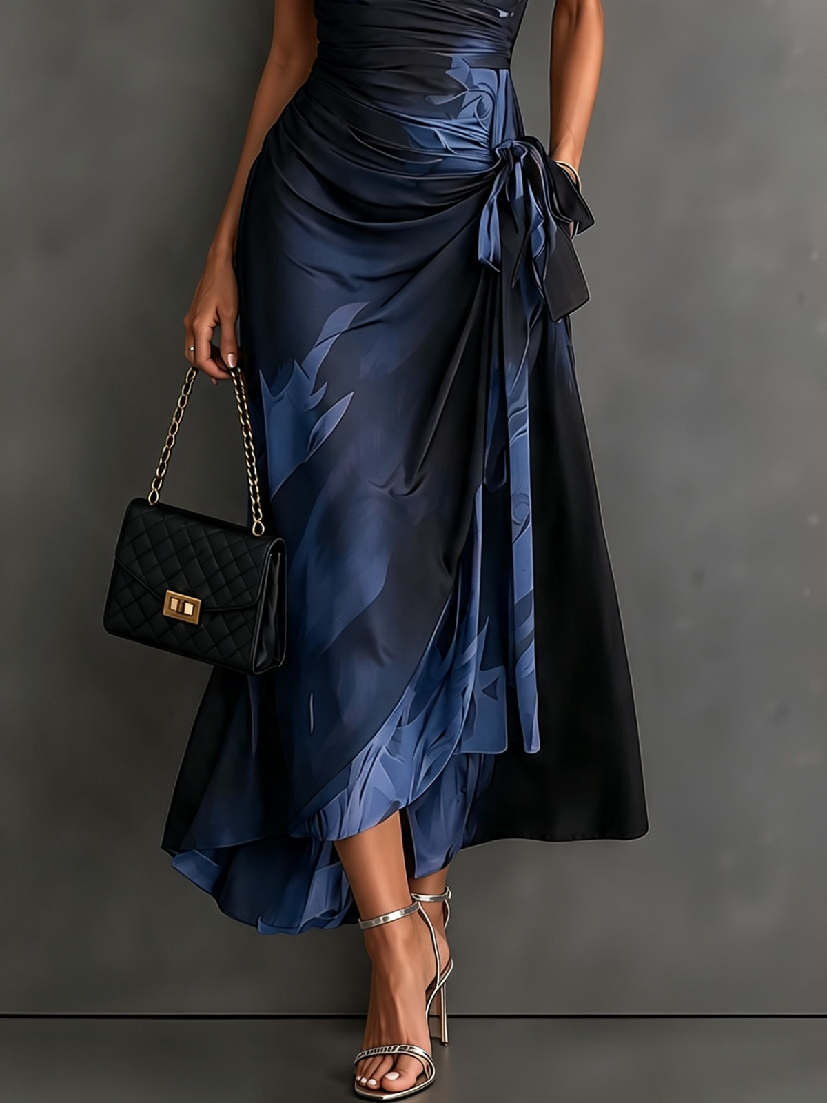Valeria | robe midi moulante à imprimé abstrait et dé décolleté en V