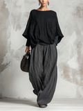Geneviève™ | Ensemble complet plissé deux pièces avec haut chauve-souris et pantalon à jambes larges