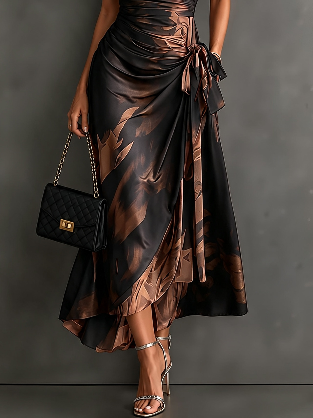 Valeria | robe midi moulante à imprimé abstrait et dé décolleté en V