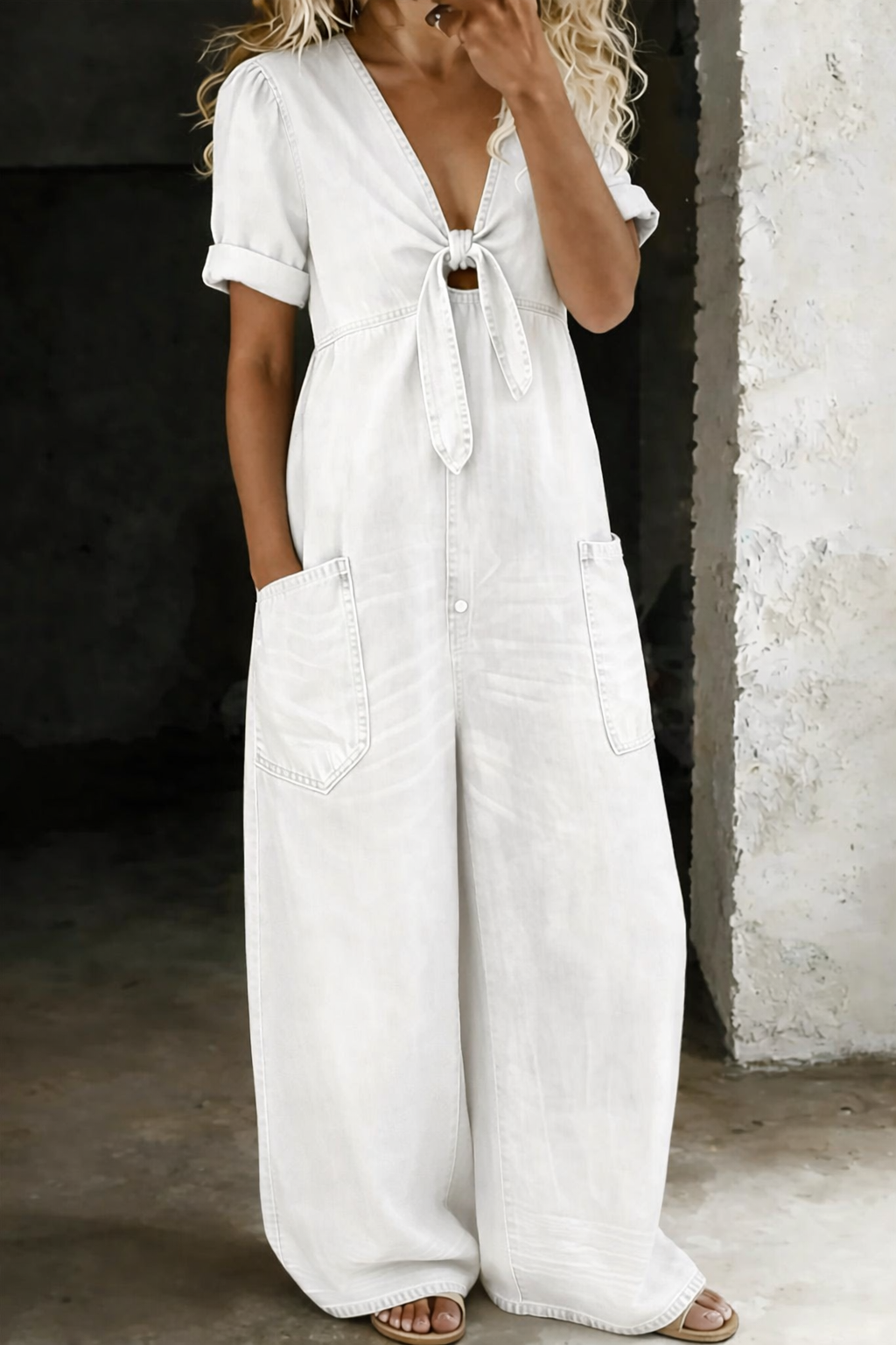 Maya | Short jumpsuit with short sleeves and V-neck