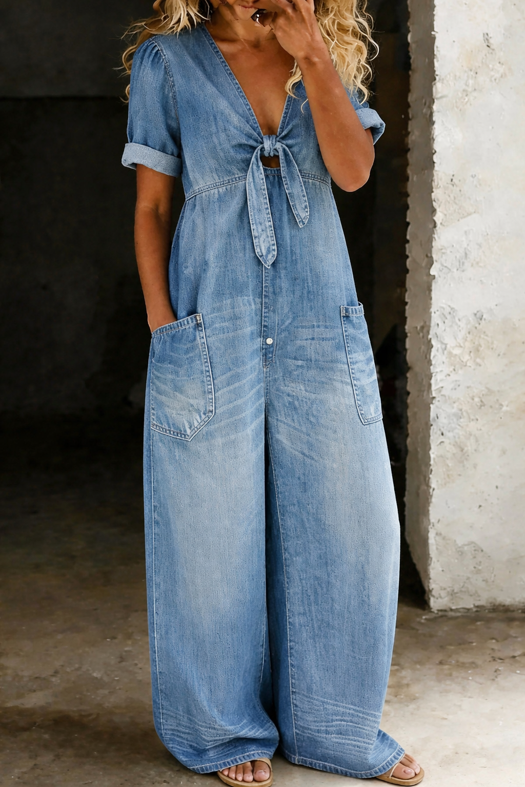 Maya | Short jumpsuit with short sleeves and V-neck