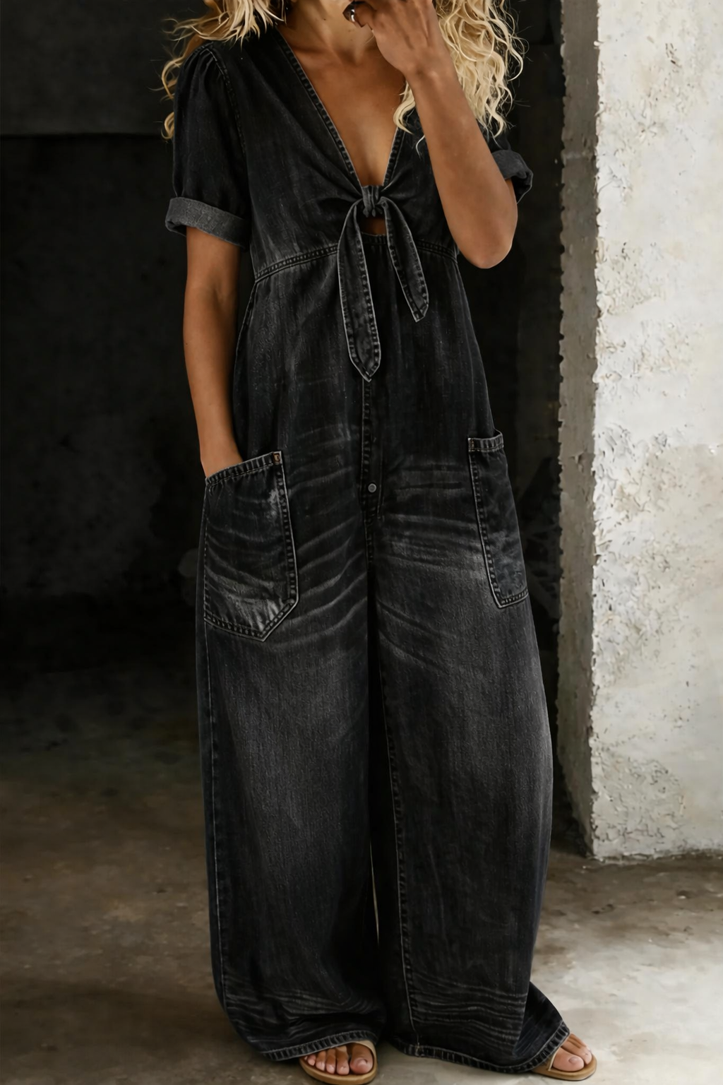 Maya | Short jumpsuit with short sleeves and V-neck