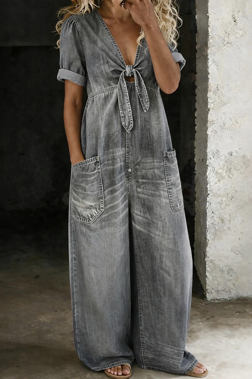 Maya | Short jumpsuit with short sleeves and V-neck