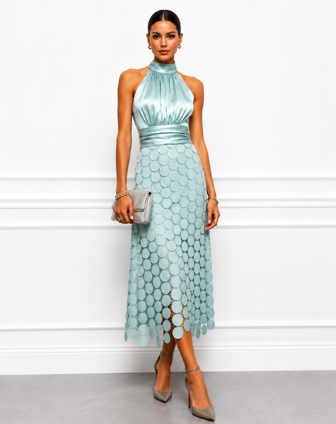 IRENE | ROBE MIDI SOPHISTIQUÉE AVEC HAUT EN SATIN