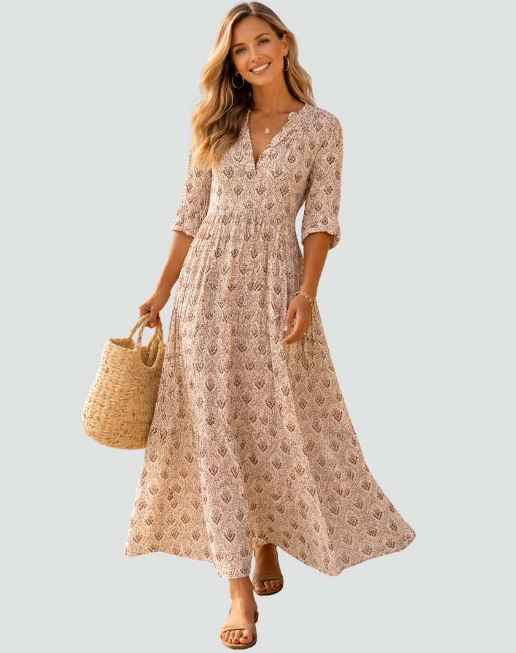 Maria | Robe longue d'été à imprimé style vintage