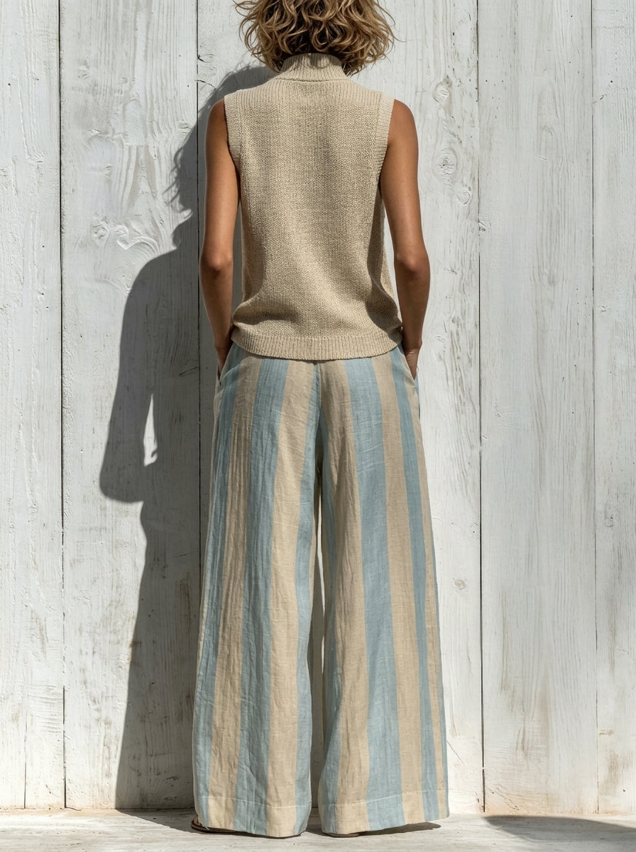 Sofía | Ensemble élégant en tissu fluide : Top et pantalon palazzo rayés