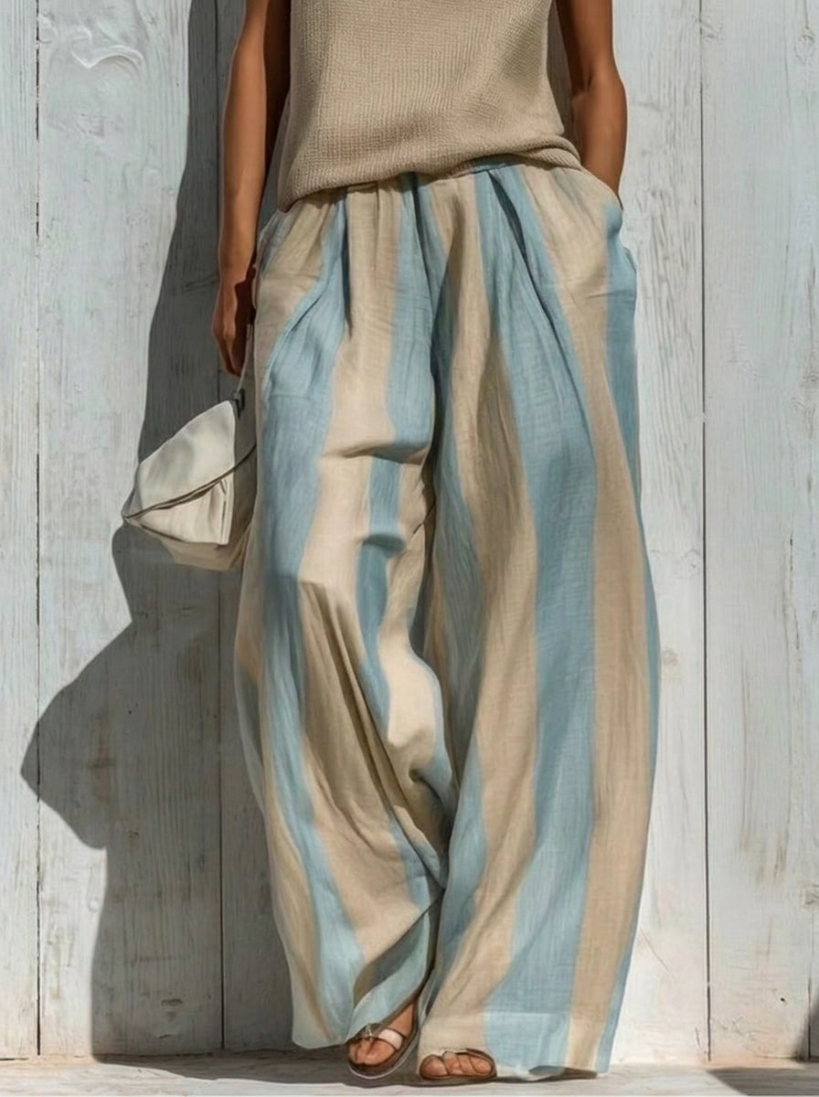 Sofía | Ensemble élégant en tissu fluide : Top et pantalon palazzo rayés