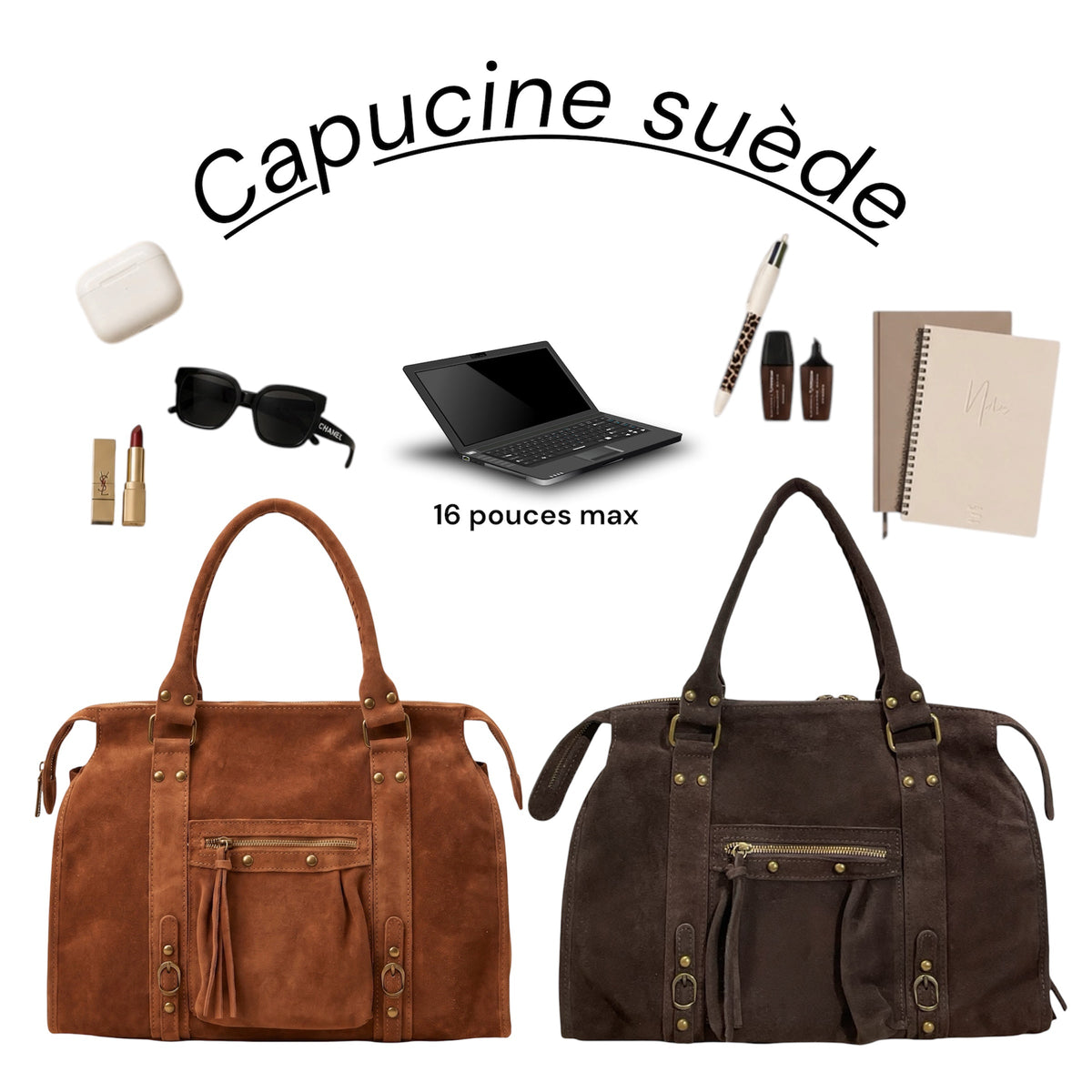 SAC CUIR SUÈDE CAPUCINE L