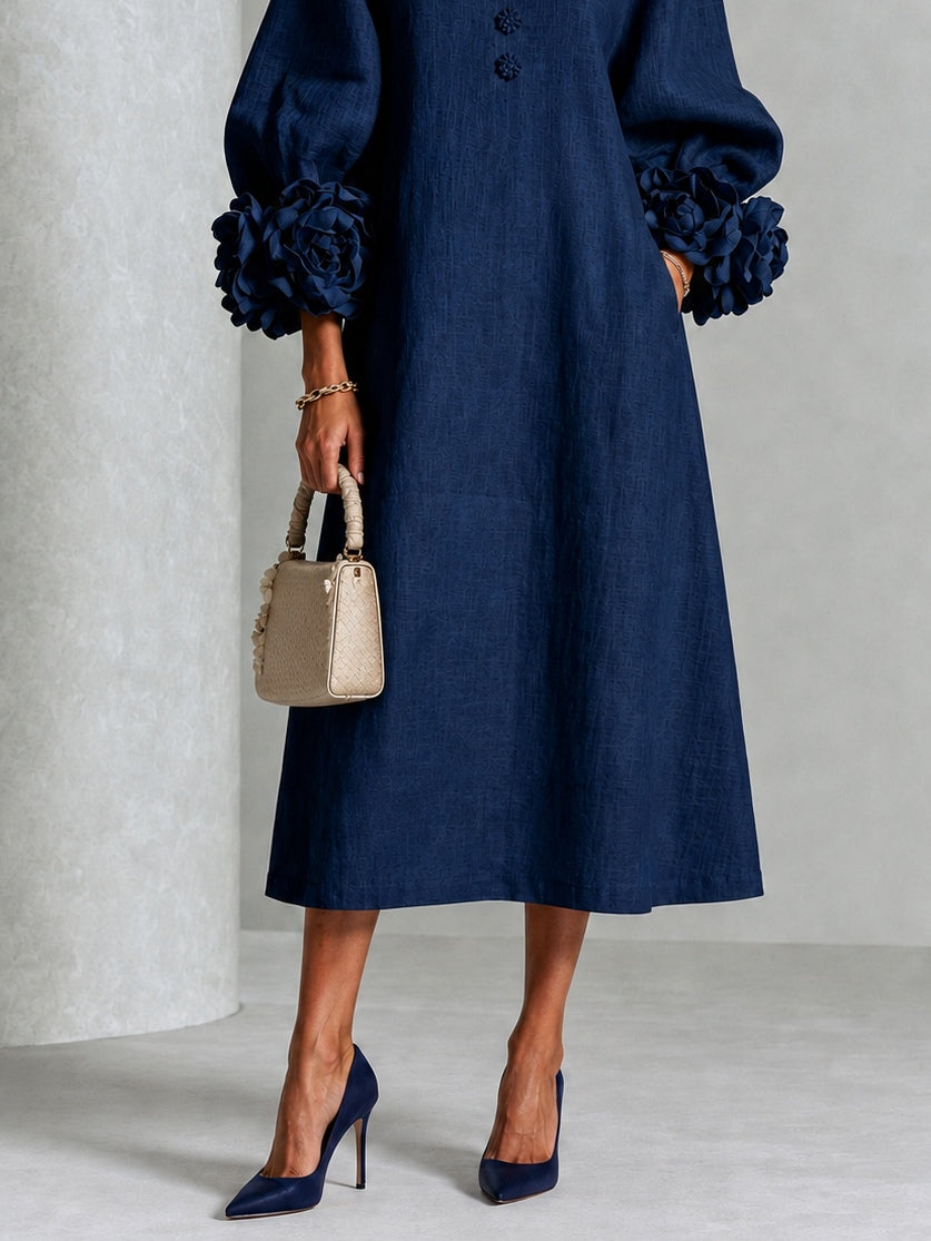 Giorgia | Robe midi fleurie à boutons et poignets décoratifs