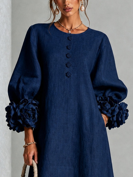 Giorgia | Robe midi fleurie à boutons et poignets décoratifs