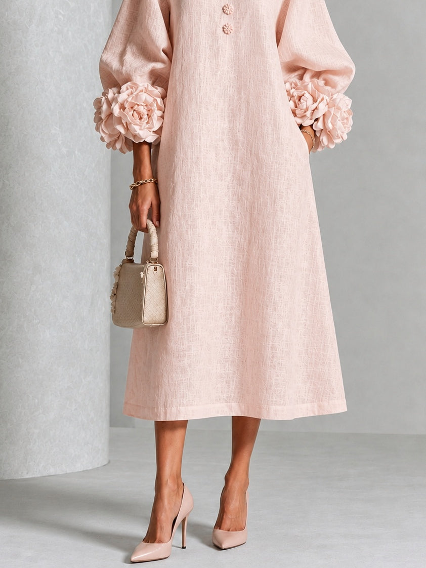 Giorgia | Robe midi fleurie à boutons et poignets décoratifs