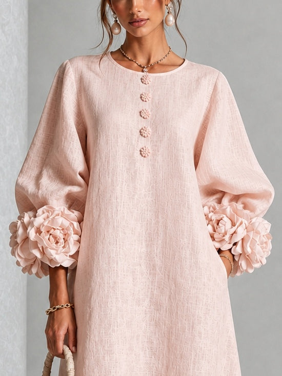 Giorgia | Robe midi fleurie à boutons et poignets décoratifs