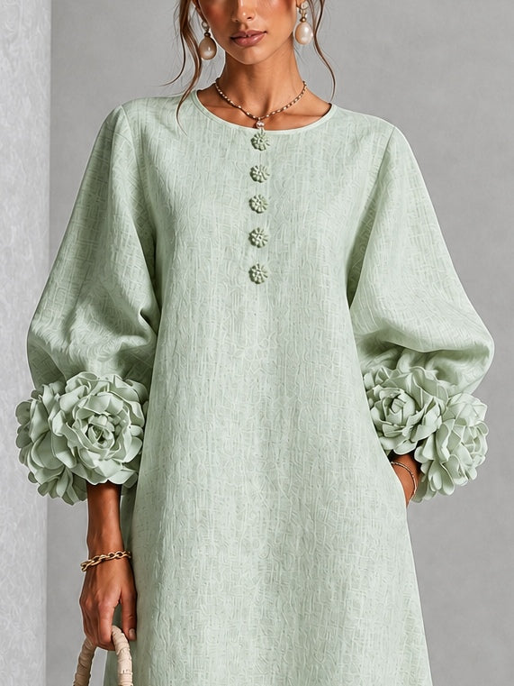 Giorgia | Robe midi fleurie à boutons et poignets décoratifs