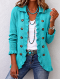 Sylvaine | Gilet en tricot côtelé turquoise à volants