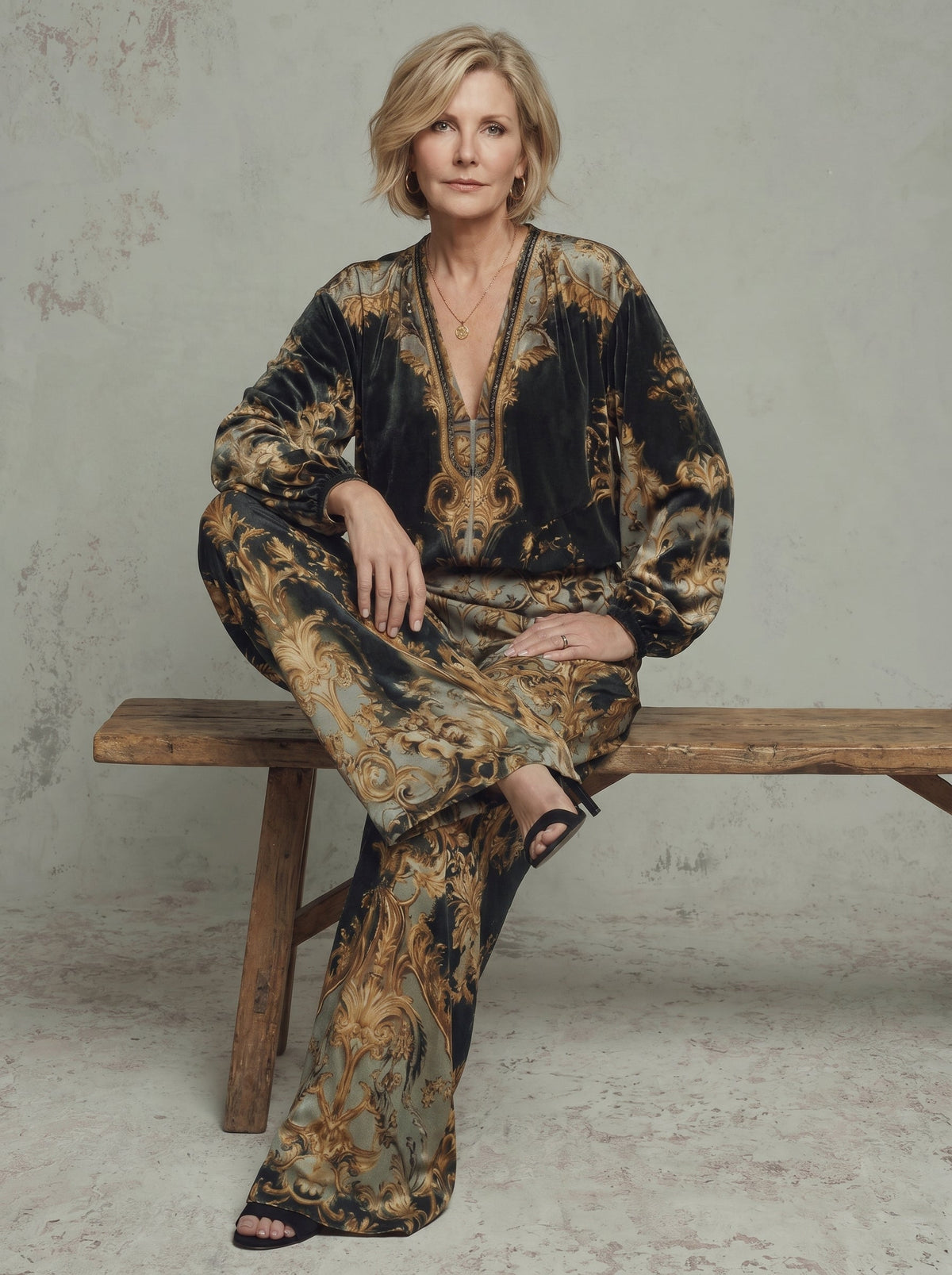 Lorena · ENSEMBLE BAROQUE TOP MANCHES LONGUES PANTALON LARGE
