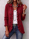 Marthe | Cardigan côtelé rouge rubis à volants