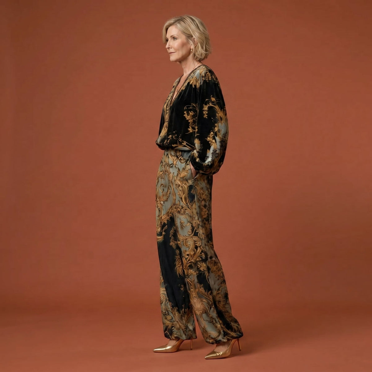 Lorena · ENSEMBLE BAROQUE TOP MANCHES LONGUES PANTALON LARGE