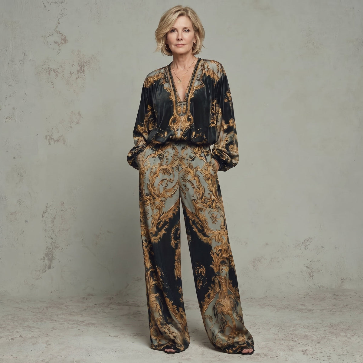 Lorena · ENSEMBLE BAROQUE TOP MANCHES LONGUES PANTALON LARGE