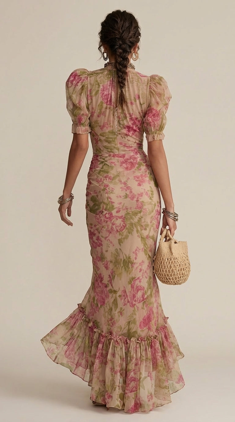 Fiora · Robe longue imprimé roses vintage