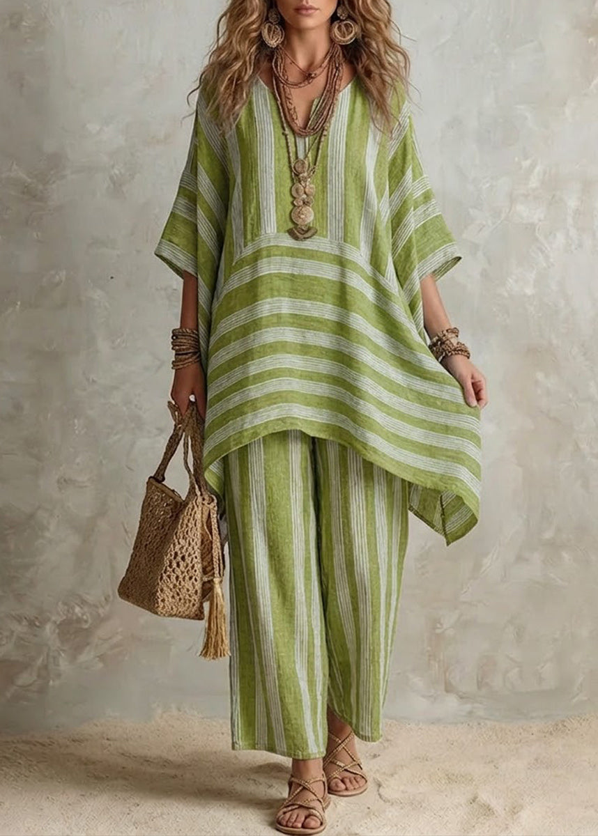 Raquel · Ensemble Bohème Rayé en Lin Coupe Oversize pour Femme