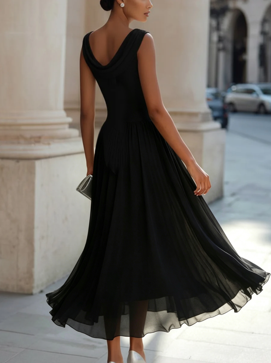 CINTIA · Robe midi plissée sans manches avec décolleté drapé