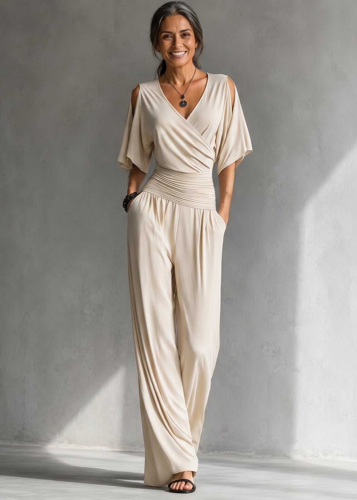 Alía | Conjunto elegante con efecto cruzado y pantalón ancho