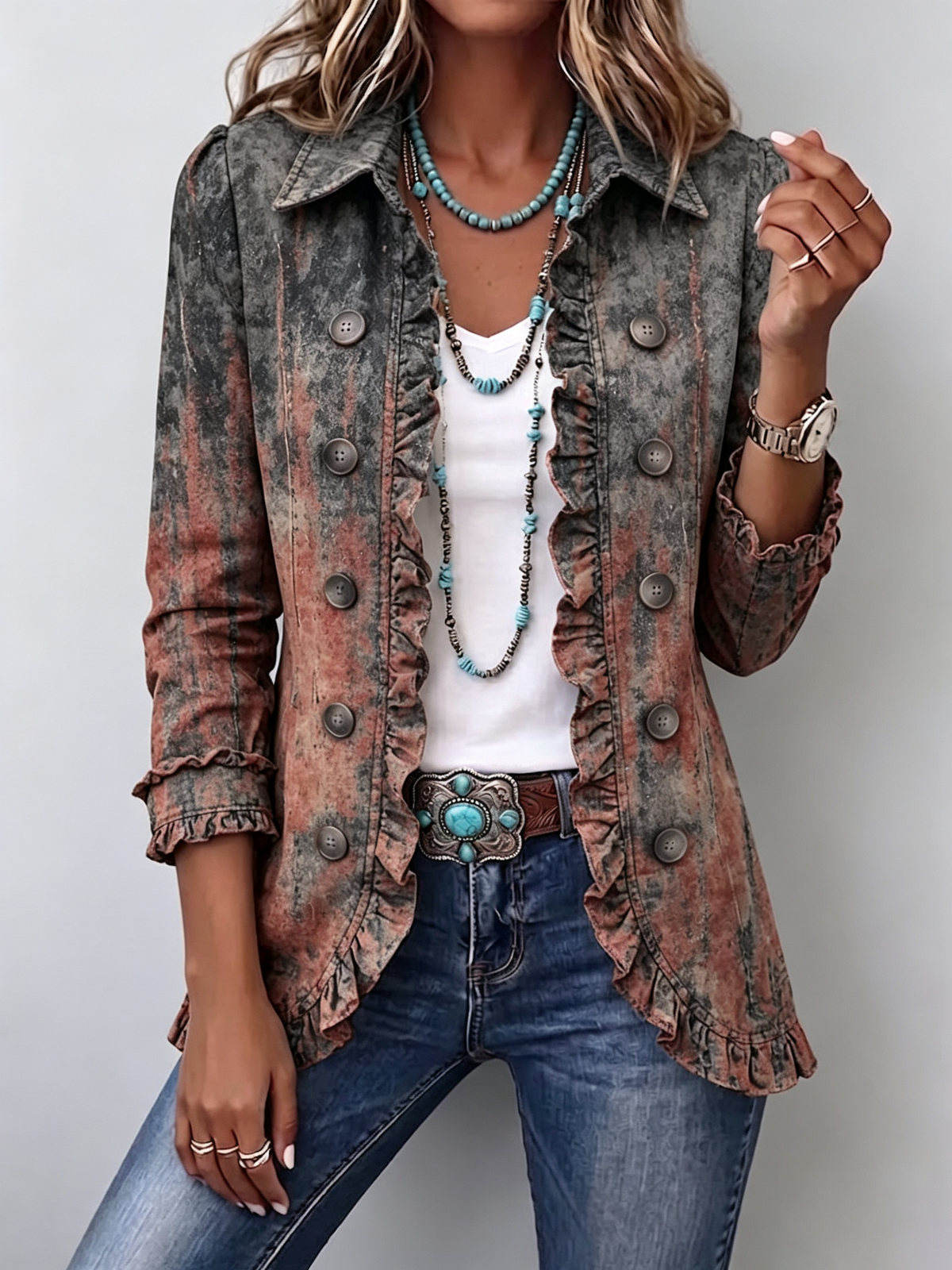 Flavie | Veste vintage texturée dégradée à volants