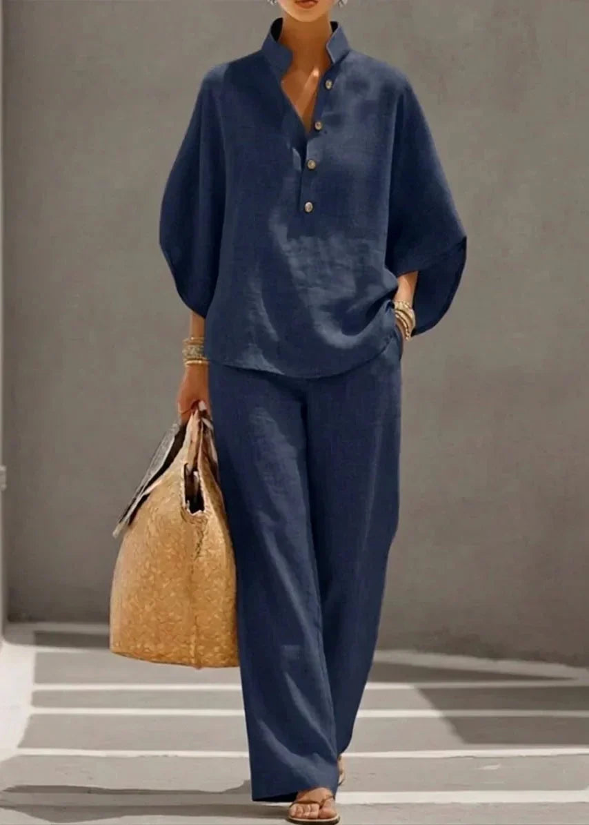 Maribel | Ensemble de lin à manches chauve-souris et pantalon large