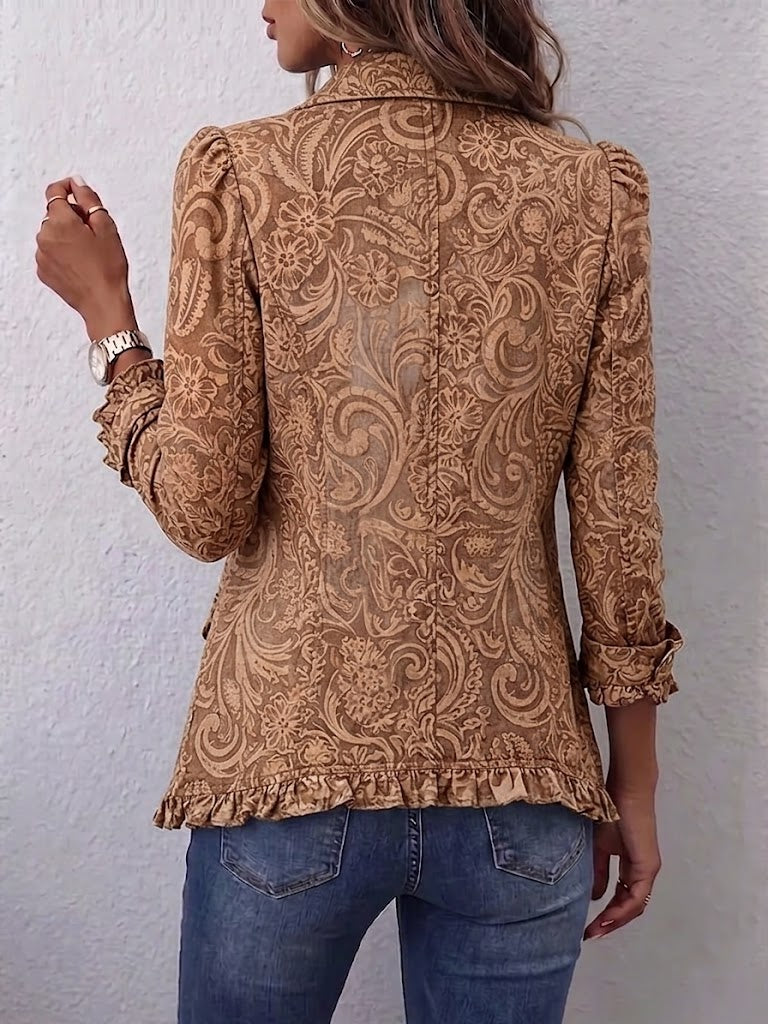 Noémie | Veste Bohème Fleurie Vintage Marron à Volants