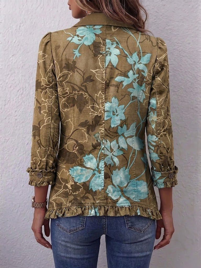 Blanc | Veste bohème fleurie dégradée vintage à volants
