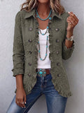 Alexandrine | Veste Bohème-Chic Brodé de Fleurs Vert Rétro et Finitions Froncées