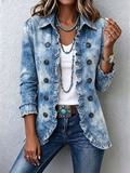 Guenièvre | Veste bohème botanique vintage dégradée bleue à volants