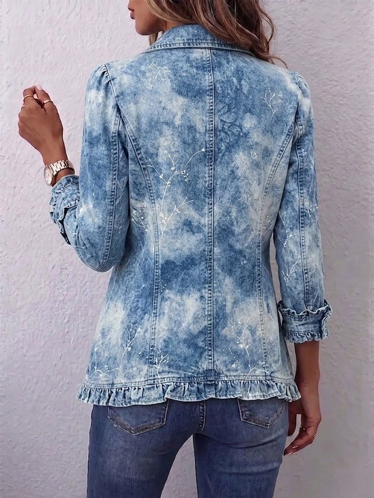 Guenièvre | Veste bohème botanique vintage dégradée bleue à volants