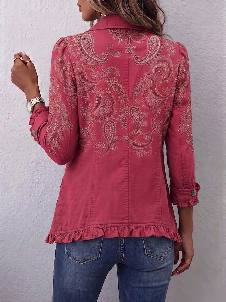 Iseult | Veste cachemire rose antique vintage à volants