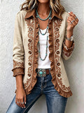Octavie | Veste bohème fleurie vintage camel et marron à volants