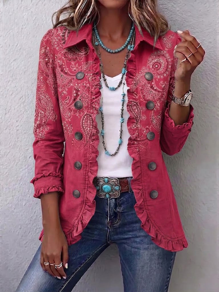 Iseult | Veste cachemire rose antique vintage à volants