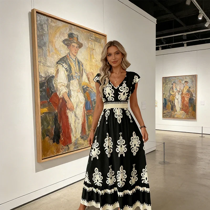 Candela - Robe longue baroque à col en V