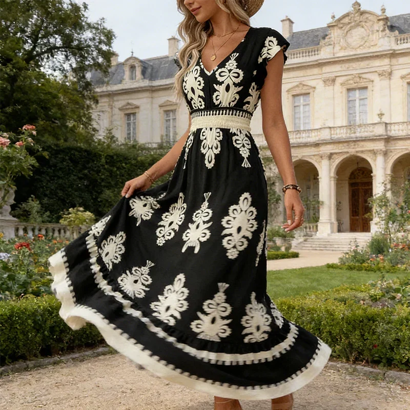 Candela - Robe longue baroque à col en V