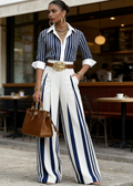 Lucia : Ensemble femme rayé avec chemise et pantalon large