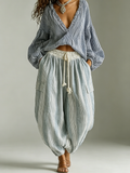 Francesca™ | Ensemble Bohème Haut et Pantalon Rayé avec Manches Lanterne